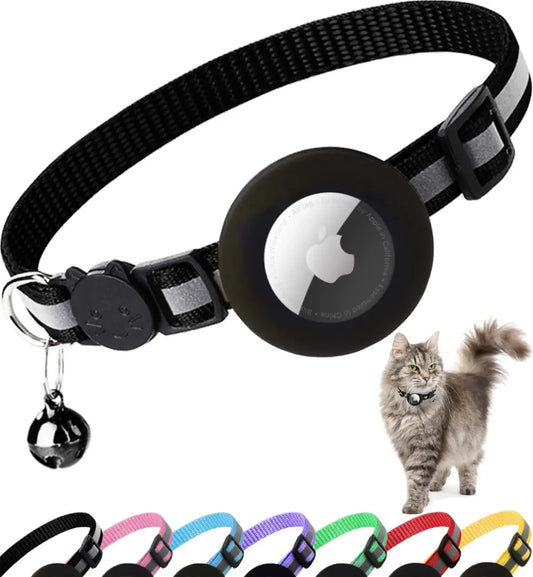 ATUBAN Reflective Breakaway Cat Collar with Apple AirTag Holder & Bell - Perfect for Kittens and Cats!